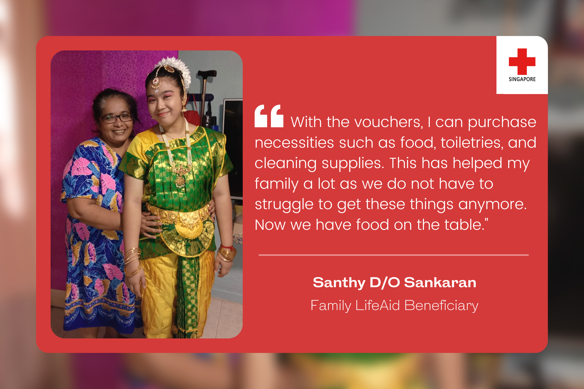 Santhy DO Sankaran Singapore Red Cross Family LifeAid Beneficiary